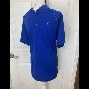 FILA Sport Golf Mens Sz Large Solid Blue Short Sleeve Polo Rugby Shirt Athletic